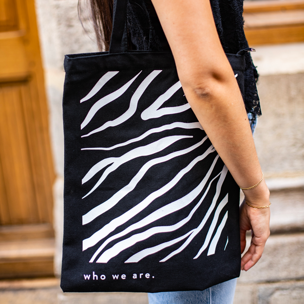 Tote Bag Noir à Motif Zébré